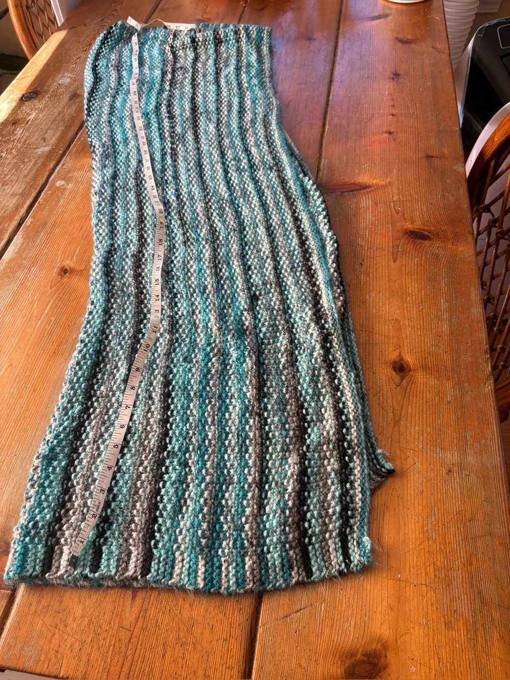 Handmade Striped Crochet Lap Blanket or Shawl in Teal and Charcoal Multicolor